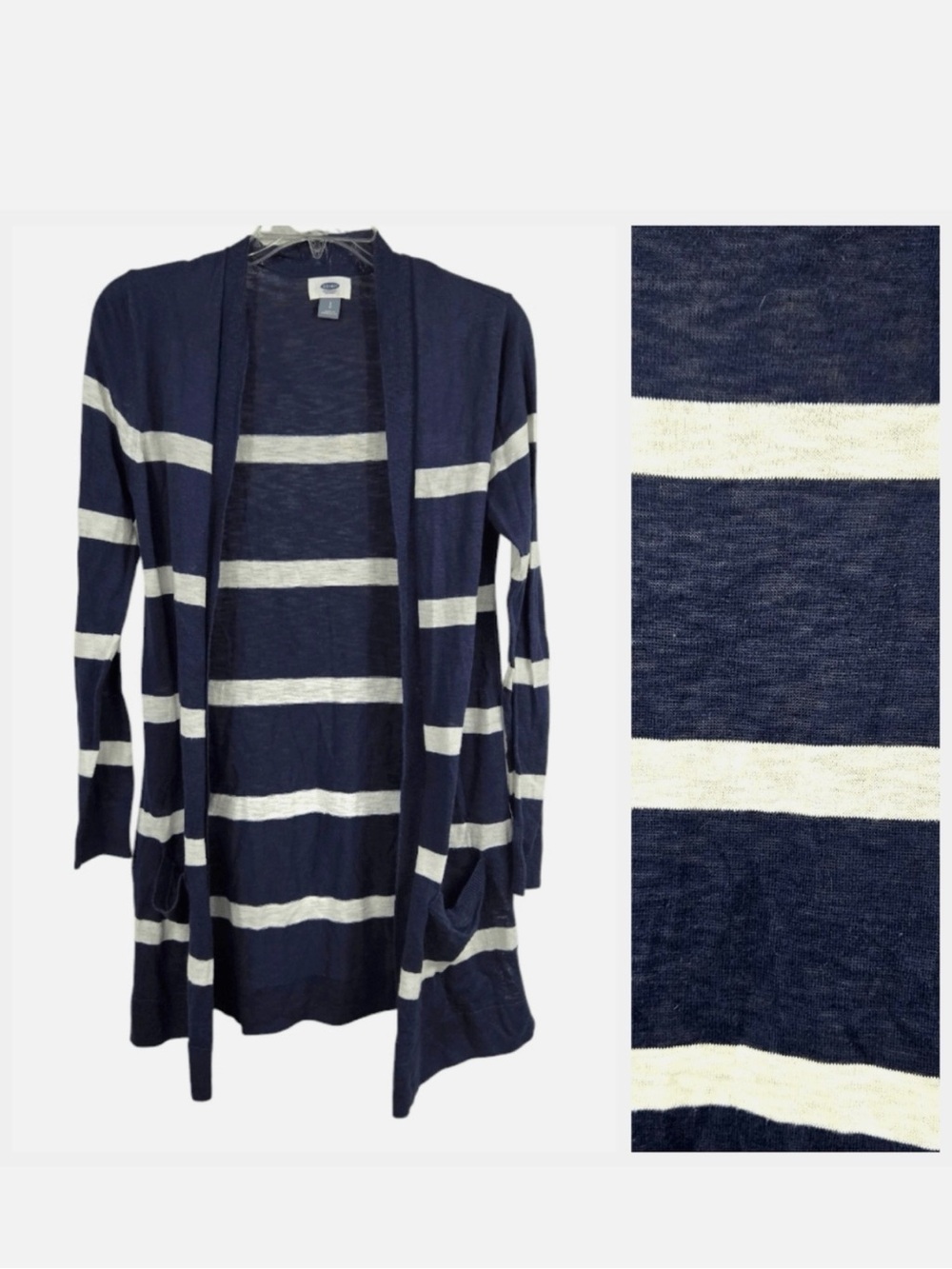 Old Navy Navy and White Striped Open Cardigan